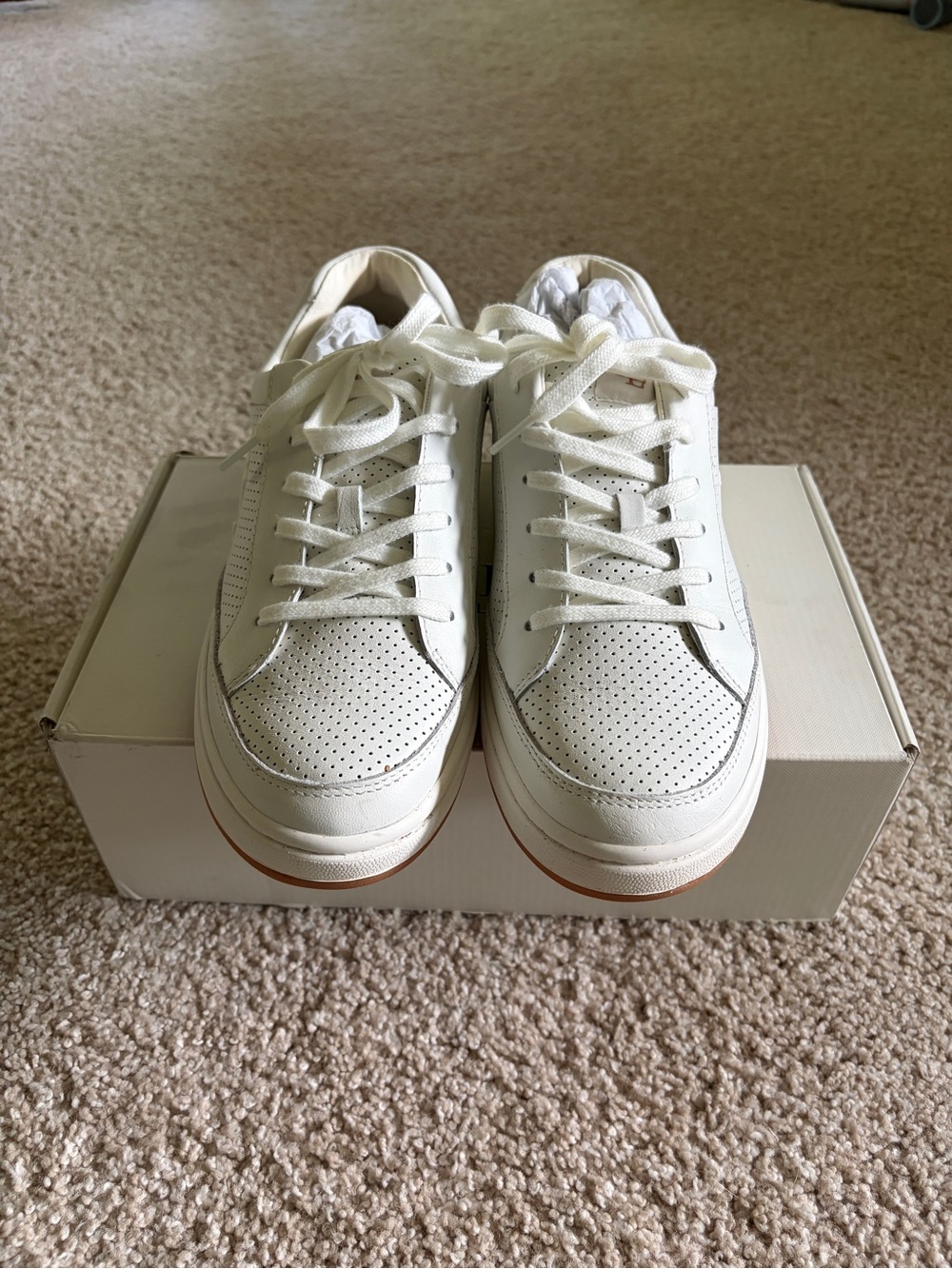 Ralph Lauren White Perforated Leather Lace-Up Sneakers Brand New with Box